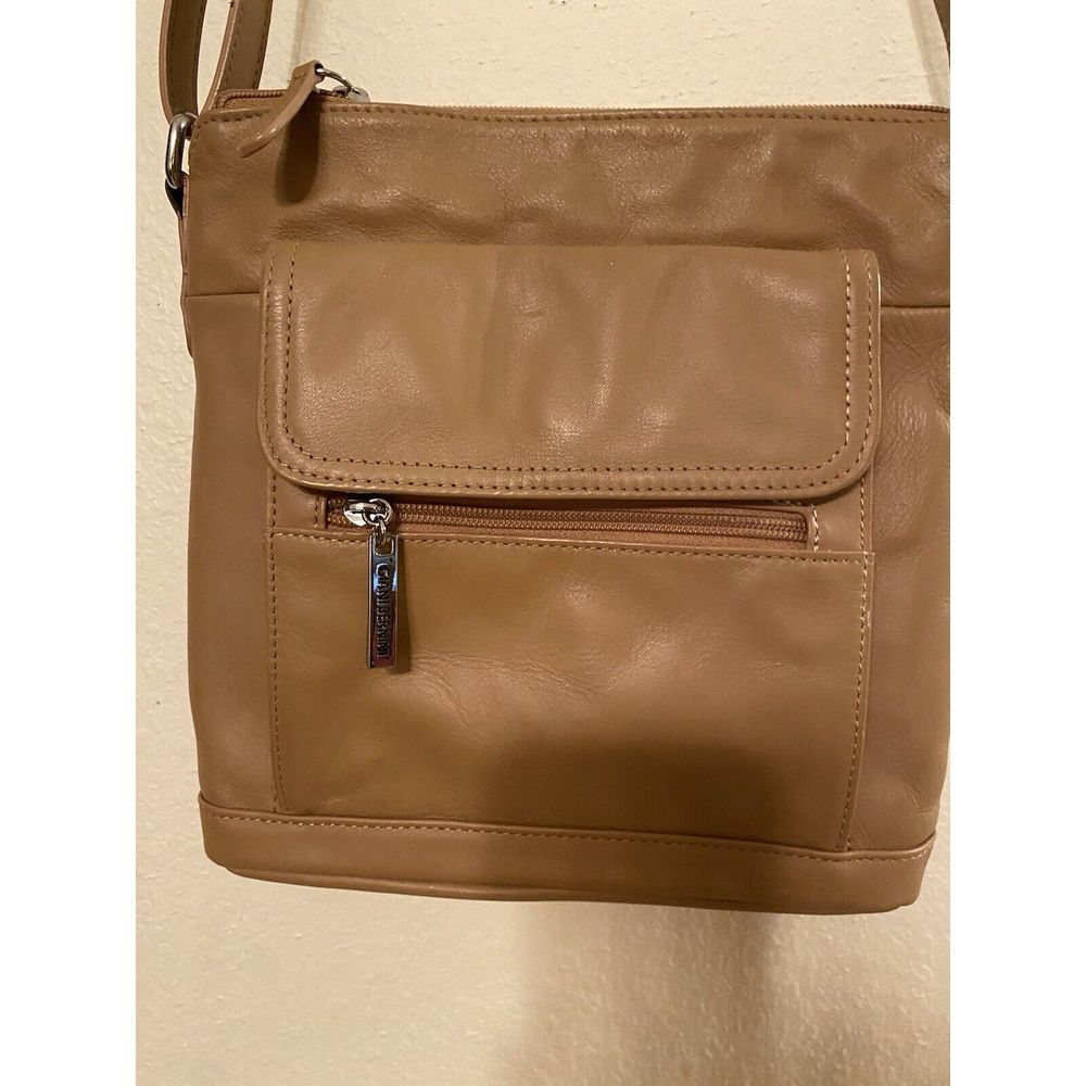 GIANI BERNINI Nappa Venice leather crossbody organizer Purse- Brown 10x10". - Picture 3 of 13